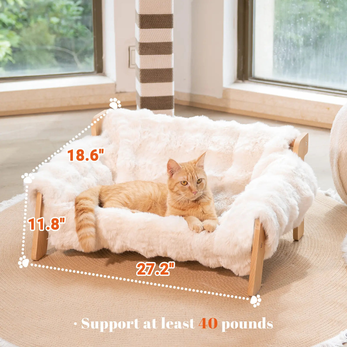 Elevated Pet Couch Bed, Solid Wood Sofa for Cat and Small Dog 