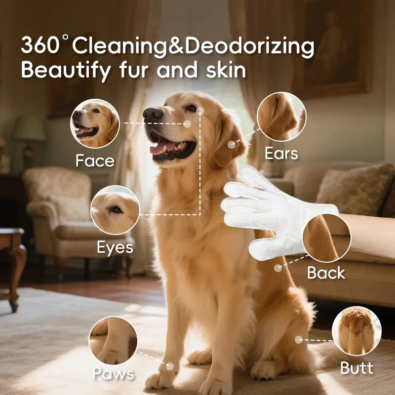 PRO Pet Glove Wipes - No-Rinse Grooming Solution for Dogs and Cats (20 Count) | Hypoallergenic, Deodorizing, and Eco-Friendly | Extra Thick, Natural Ingredients for Daily Care and Travel | Flexible Glove-Fit Design for Controlled Cleaning