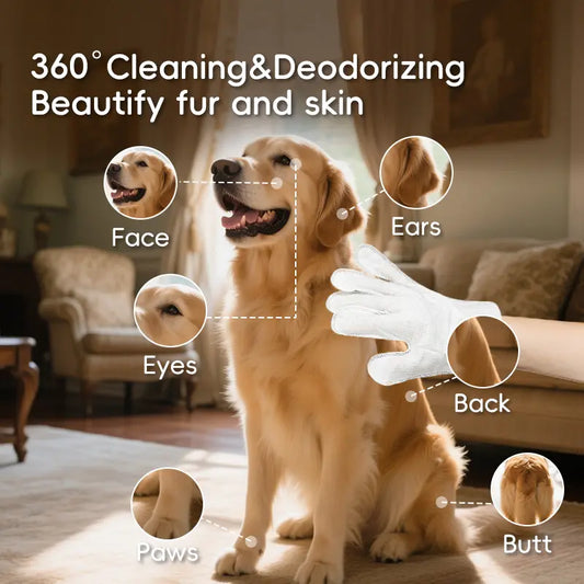 PRO Pet Glove Wipes - No-Rinse Grooming Solution for Dogs and Cats (20 Count) | Hypoallergenic, Deodorizing, and Eco-Friendly | Extra Thick, Natural Ingredients for Daily Care and Travel | Flexible Glove-Fit Design for Controlled Cleaning