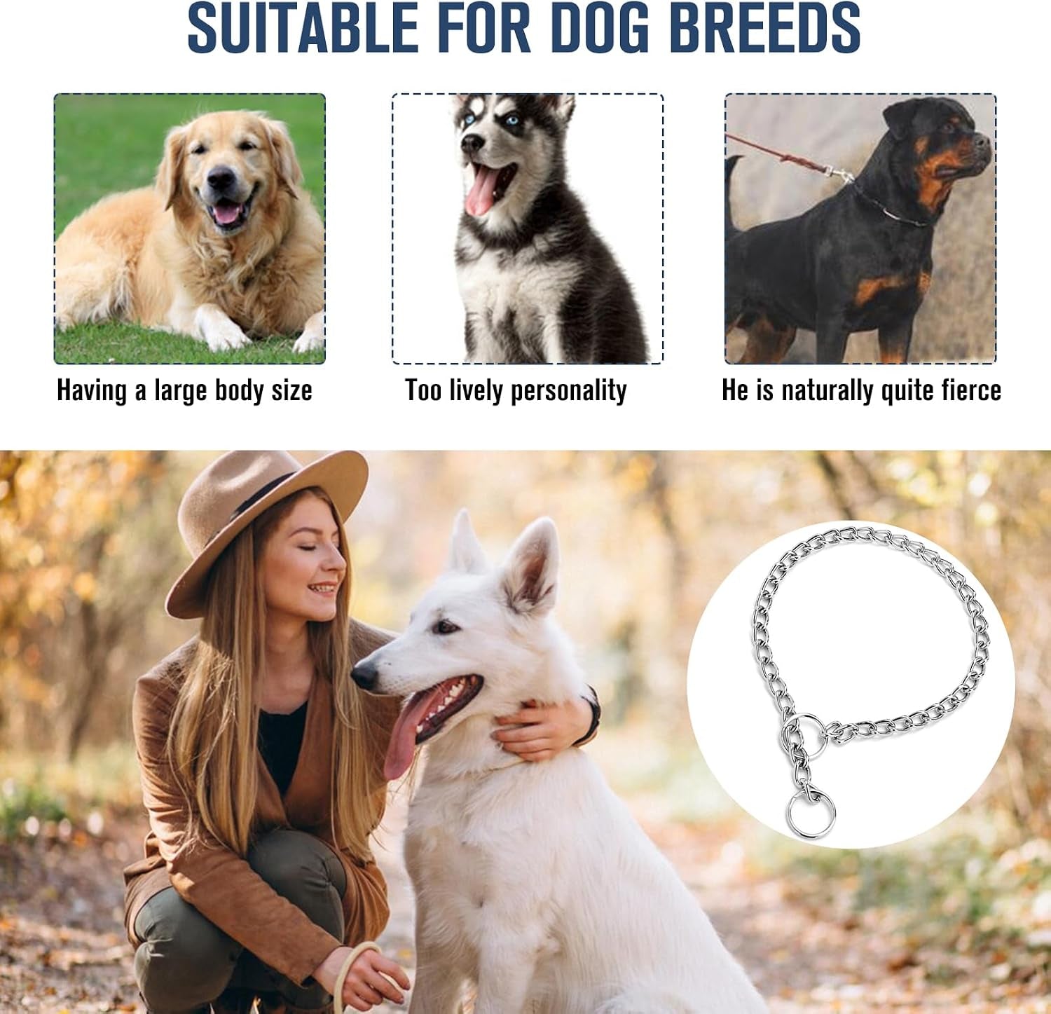 Durable Adjustable Iron Metal Choke Chain Collar for Medium to Large Dogs - Anti-Chew Training and Walking Solution (55CM)