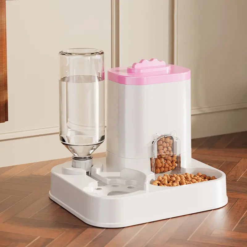 Cat Water Dispenser with Integrated Food Basin