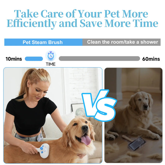 Professional Pet Steam Grooming Brush for Dogs and Cats - 3-in-1 Self-Cleaning Spray Comb with Mist for Shedding and Hair Removal - Includes Waterless Shampoo, Blue