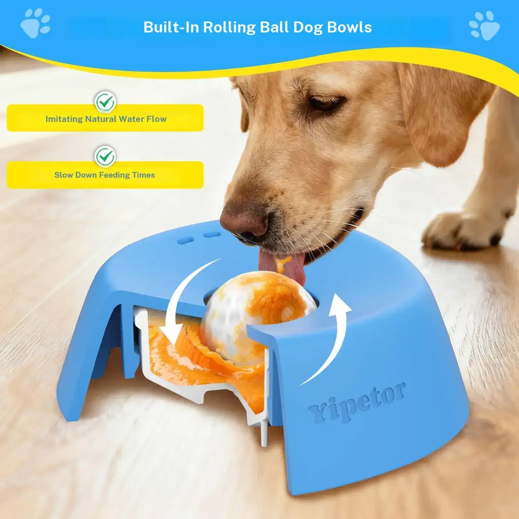 Yipetor Slow Feeder Dog Bowls for Liquid Treat, Free Gift, Buy 2 Get 1 [Built in Rolling Ball] No Spill Bone Broth Dog Licking Bowl, Multi Purpose Puppy Yogurt Feeder Bowl for All Breeds Dietary Supplement/Post Op Nutrition Feeding