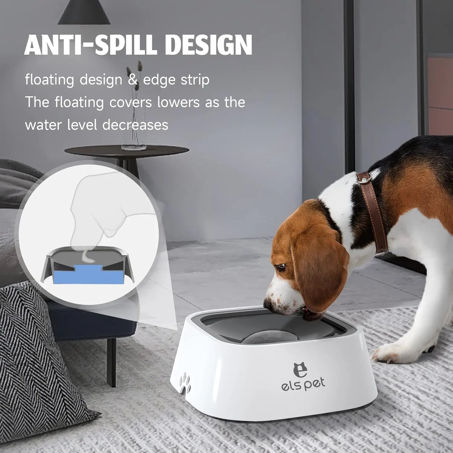 Large Capacity No-Spill Pet Water Bowl with Slow-Sip Design for Messy Drinkers