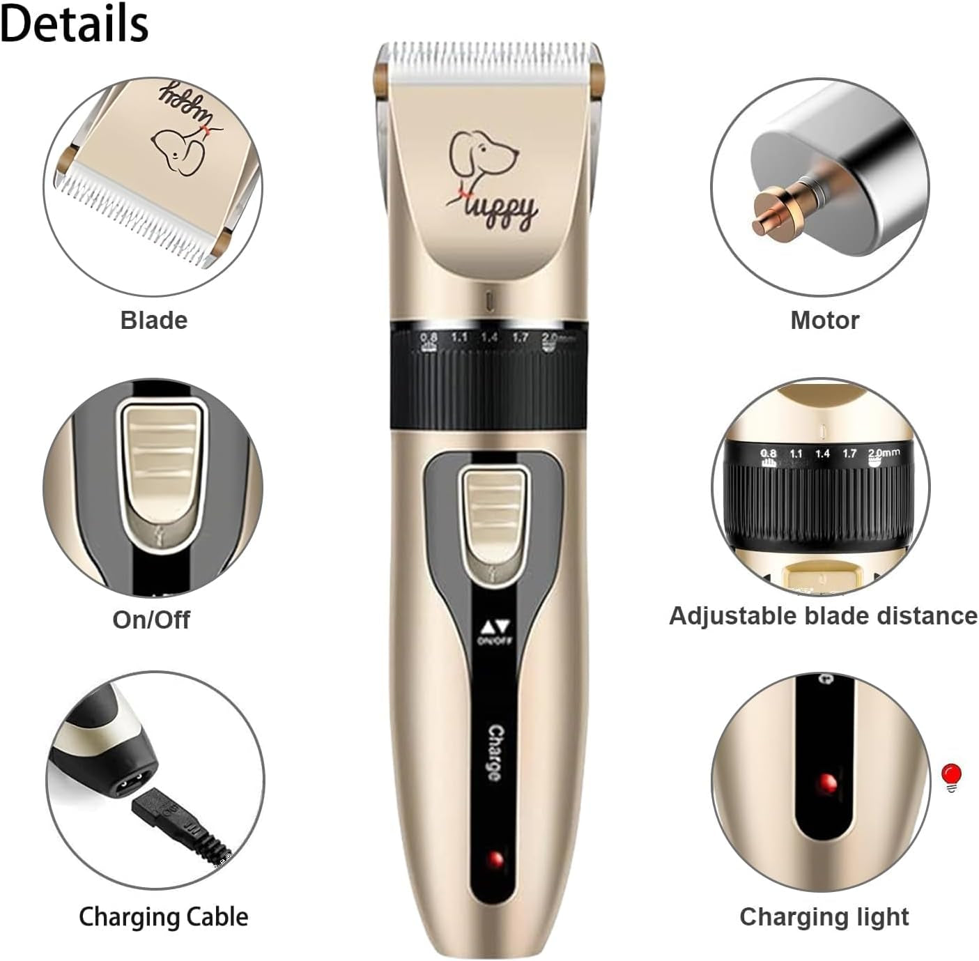 Professional Rechargeable Cordless Dog Grooming Clippers for Thick Fur - Low Noise with Detachable Metal Blade