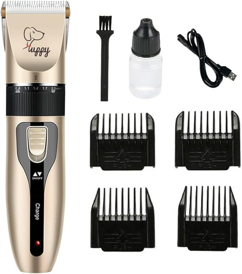 Professional Rechargeable Cordless Dog Grooming Clippers for Thick Fur - Low Noise with Detachable Metal Blade