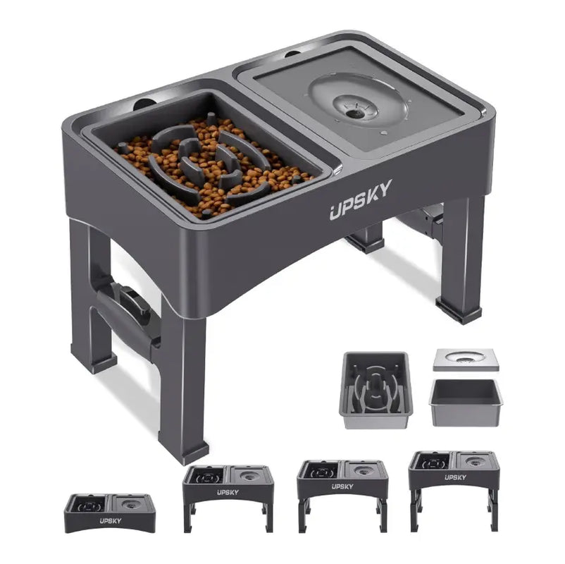 UPSKY 2-in-1 Elevated Slow Feeder Dog Bowl Set with Height-Adjustable Stand and Anti-Spill Design for Small to Medium Dogs