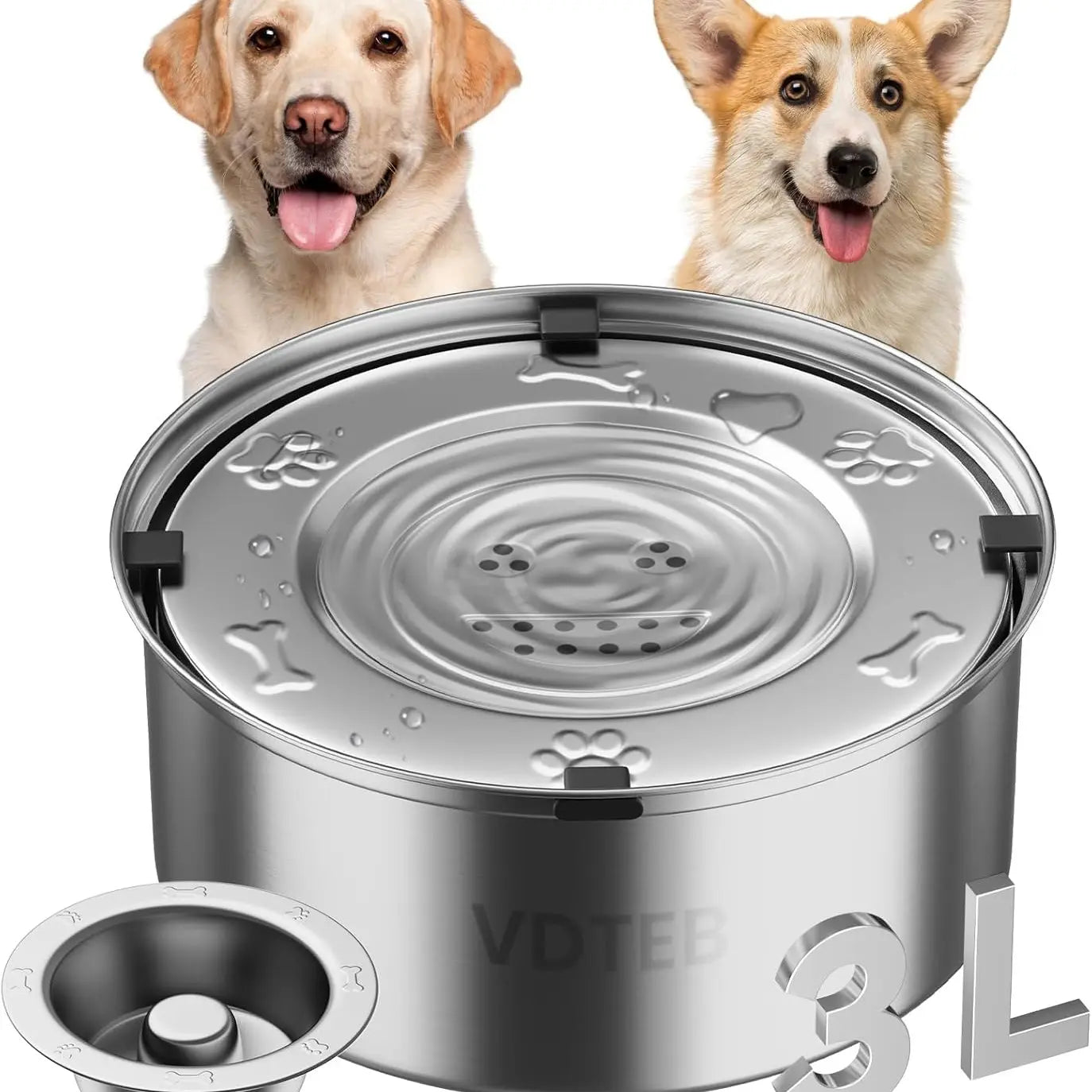 Large Capacity No-Spill Pet Water Bowl with Slow-Sip Design for Messy Drinkers