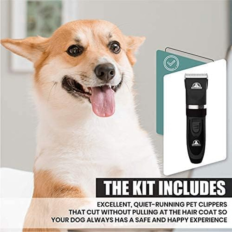 Professional Rechargeable Cordless Pet Grooming Kit with Low Noise Clippers and Accessories for Dogs, Cats, and Other Pets (Grey)