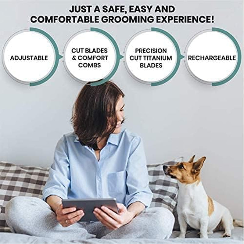 Professional Rechargeable Cordless Pet Grooming Kit with Low Noise Clippers and Accessories for Dogs, Cats, and Other Pets (Grey)