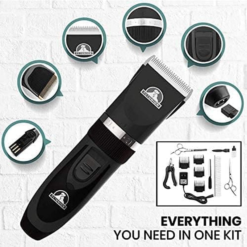 Professional Rechargeable Cordless Pet Grooming Kit with Low Noise Clippers and Accessories for Dogs, Cats, and Other Pets (Grey)