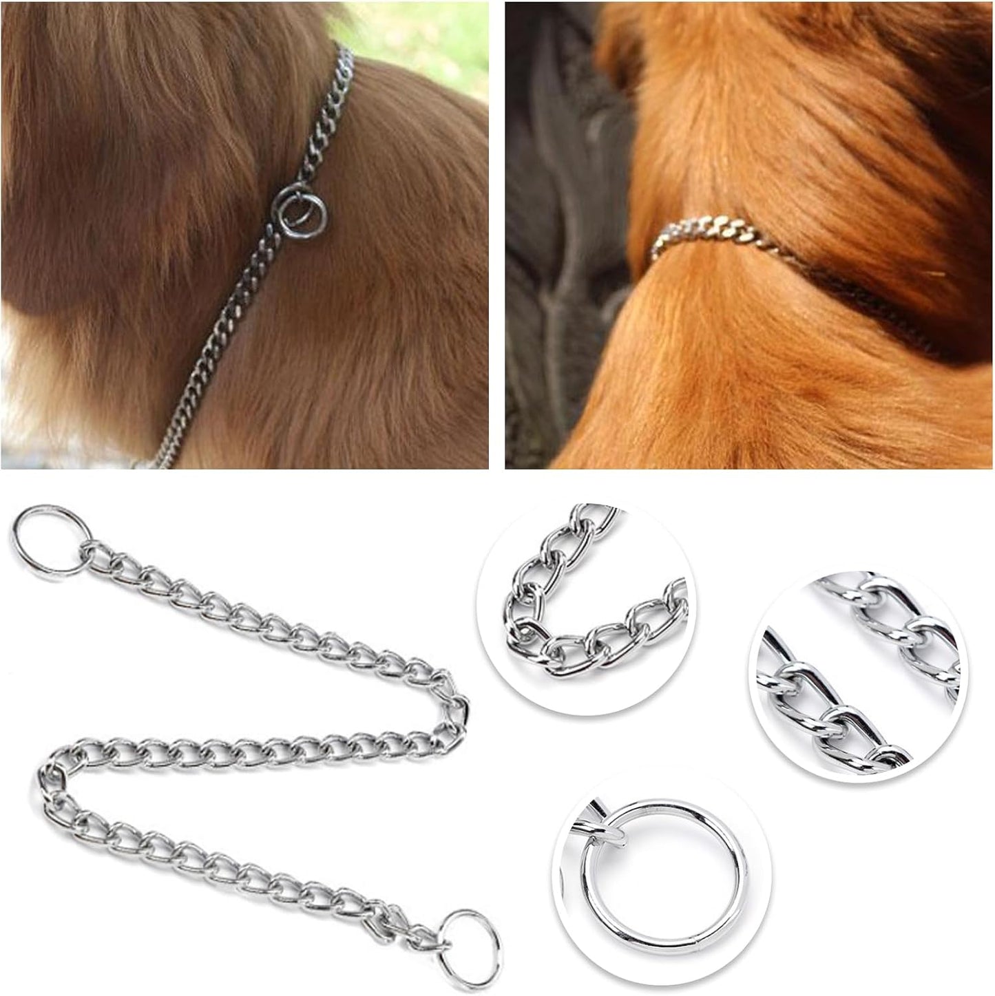 Durable Adjustable Iron Metal Choke Chain Collar for Medium to Large Dogs - Anti-Chew Training and Walking Solution (55CM)