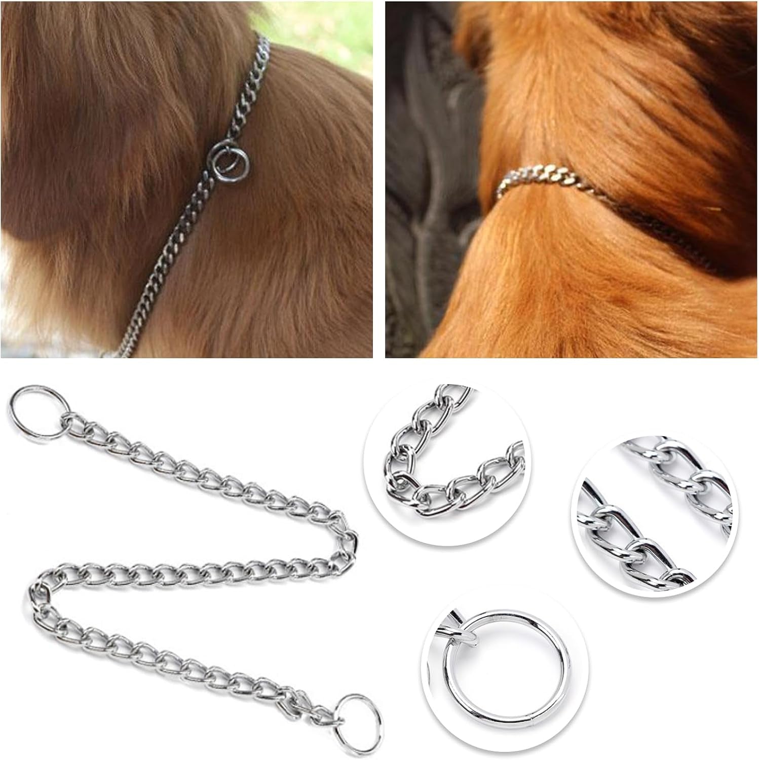 Durable Adjustable Iron Metal Choke Chain Collar for Medium to Large Dogs - Anti-Chew Training and Walking Solution (55CM)