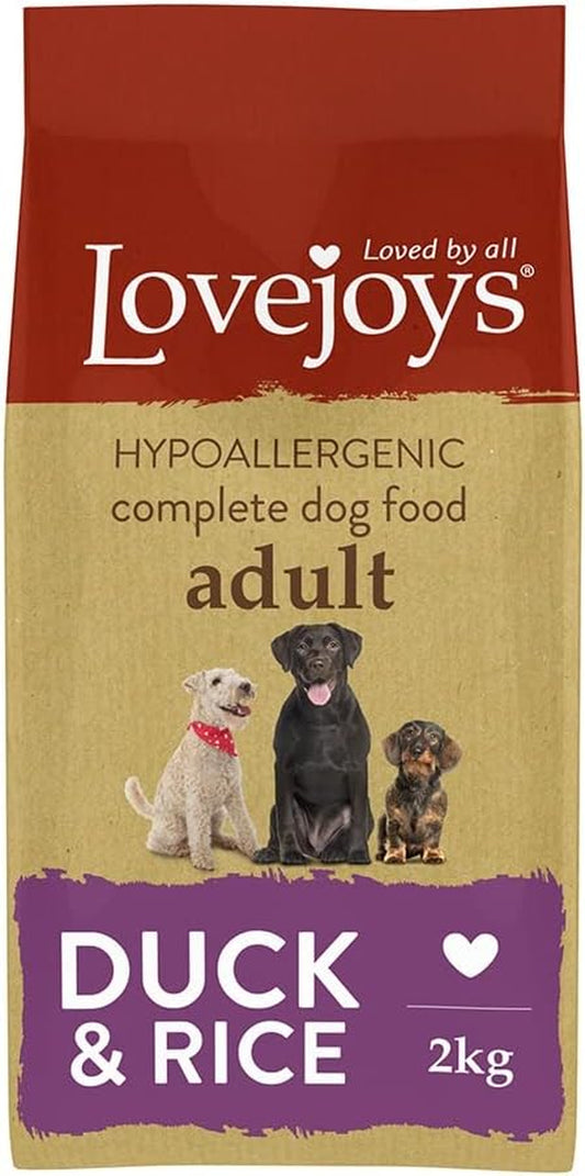 Complete Dry Dog Food Hypoallergenic Recipe, Duck & Rice, 2Kg - Wheat-Free Dried Dog Biscuits and Sensitive Dog Food Dry