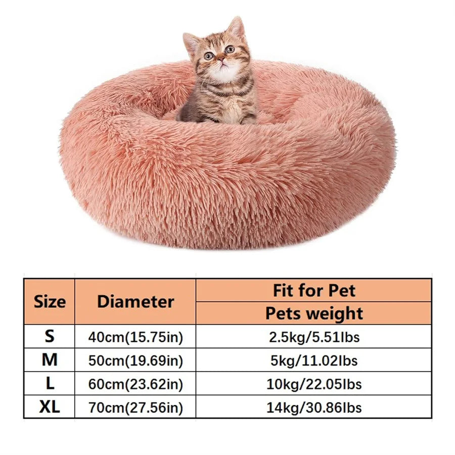 Soft Long Plush Cat House Beds Dog Calm Warm Faux Fur Bed Donut round Comfortable Sleeping Bed Washable for Small Medium Dog Cat