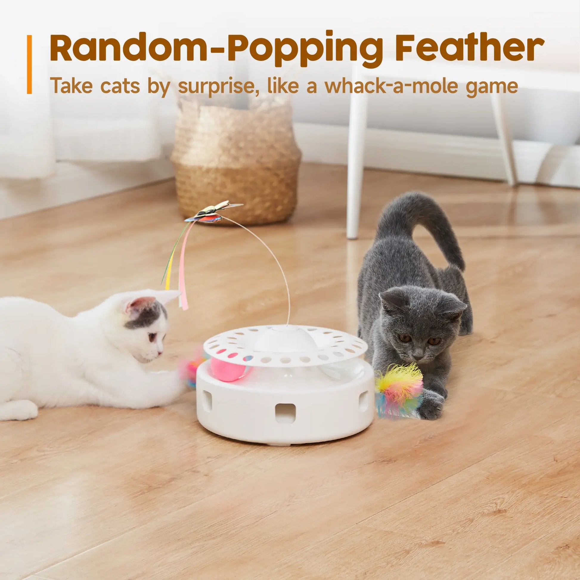 Potaroma 3-in-1 Automatic Interactive Cat Toy with Fluttering Butterfly, Moving Feather, and Track Balls - USB Powered for Indoor Exercise