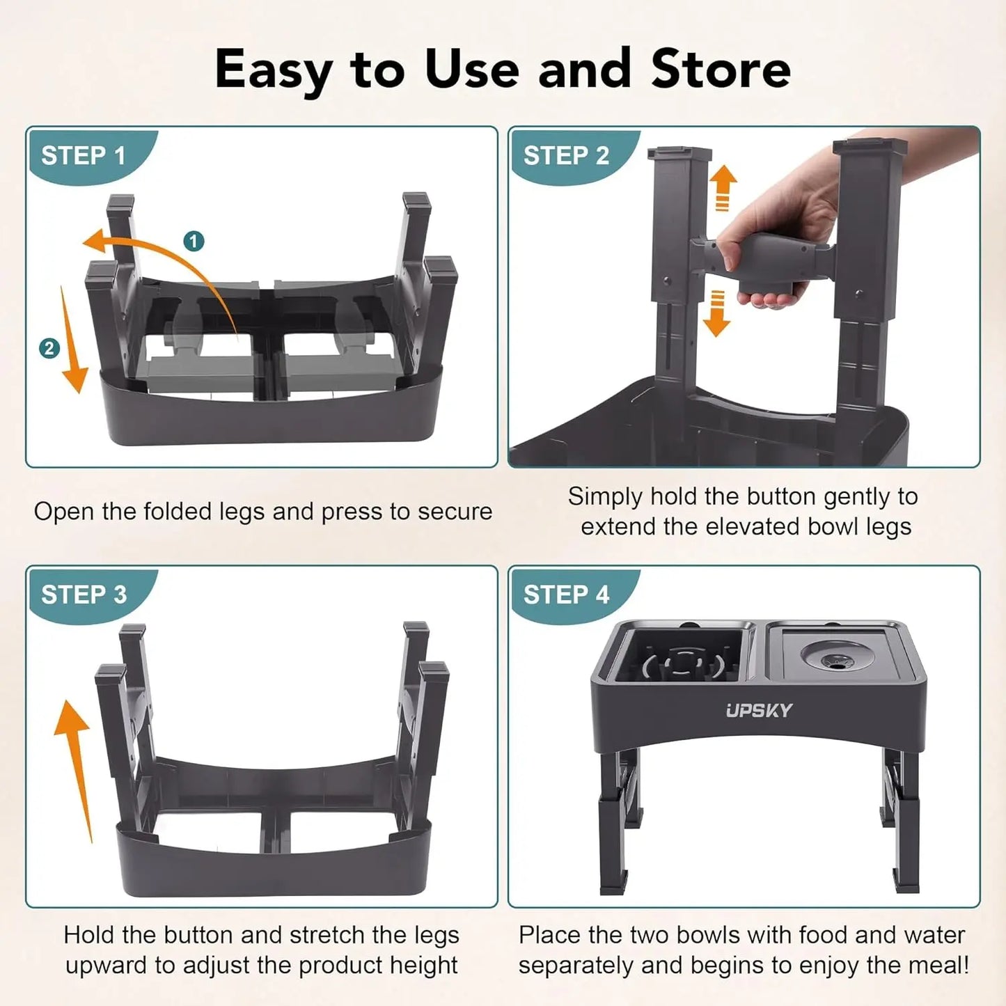 UPSKY 2-in-1 Elevated Slow Feeder Dog Bowl Set with Height-Adjustable Stand and Anti-Spill Design for Small to Medium Dogs