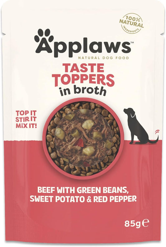 100% Natural Wet Dog Food Topper, Grain Free Beef with Vegetables in Broth 85G Pouch (12 X 85G Pouches)