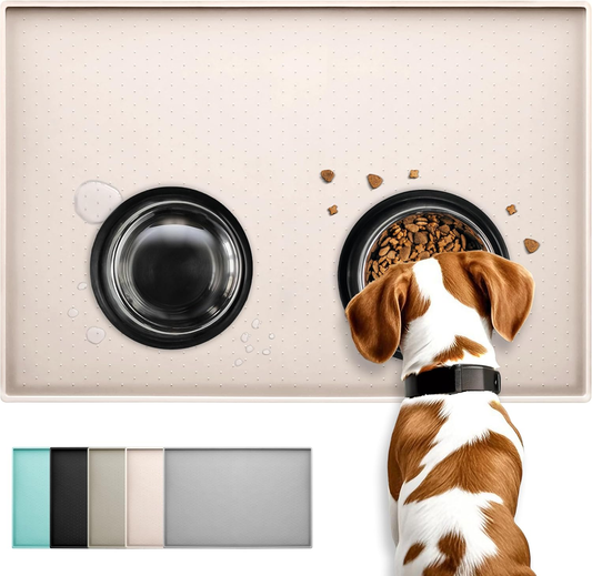 Dog Food Mat Cat Food Mat Silicone Rubber Mat, Anti-Slip Design, 100% Waterproof Pet Food Mat,Raised Edge to Avoid Water or Food Spilling Out, Dishwasher Safe,Easy to Clean,60X40 Cm