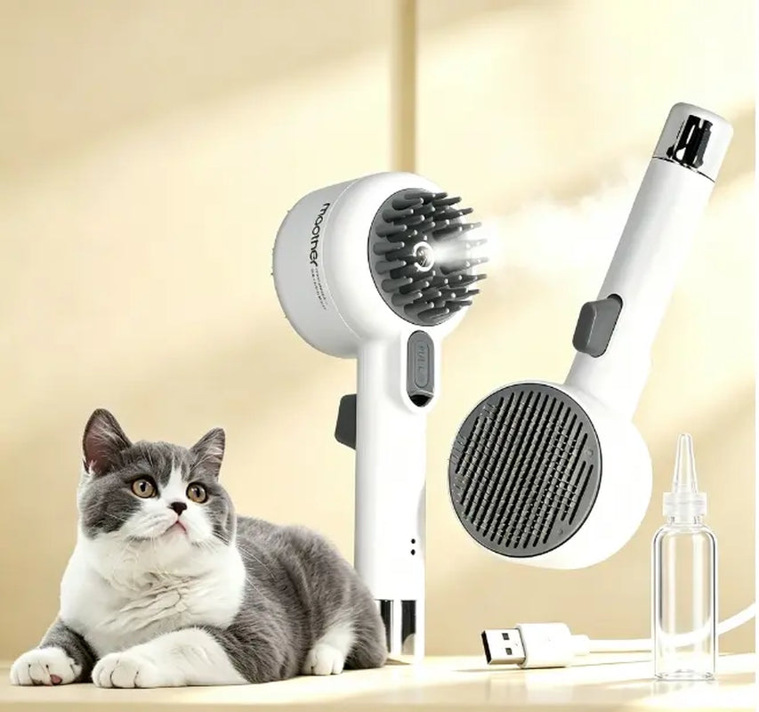Fresh Fur 2-in-1 Pet Steam Shower Brush and Spray Comb for Cats and Dogs - Deshedding and Grooming Tool