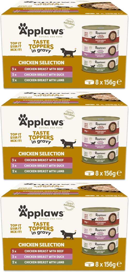 100% Natural Wet Dog Food Tin, Grain Free Chicken and Meat Selection in Gravy 8 X 156G Tins (Pack of 3)