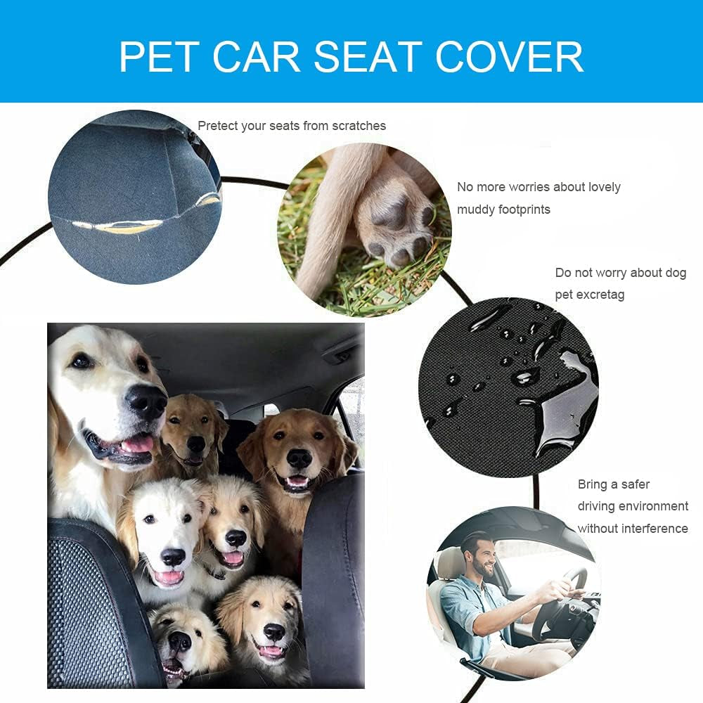 Pet Back Seat Covers, Waterproof Scratch Proof Nonslip Dog Travel Hammock with Seat Anchors for Cars Trucks SUV, Car Boot Liner