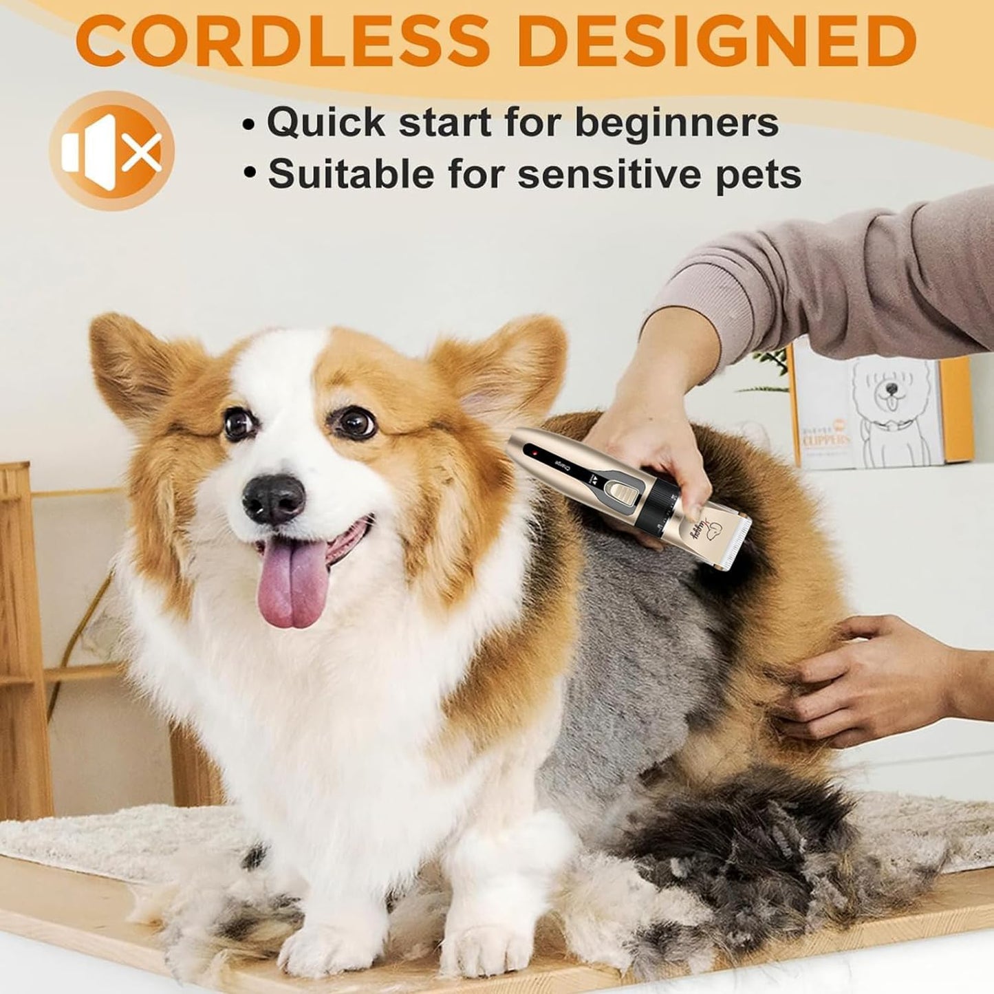Professional Rechargeable Cordless Dog Grooming Clippers for Thick Fur - Low Noise with Detachable Metal Blade