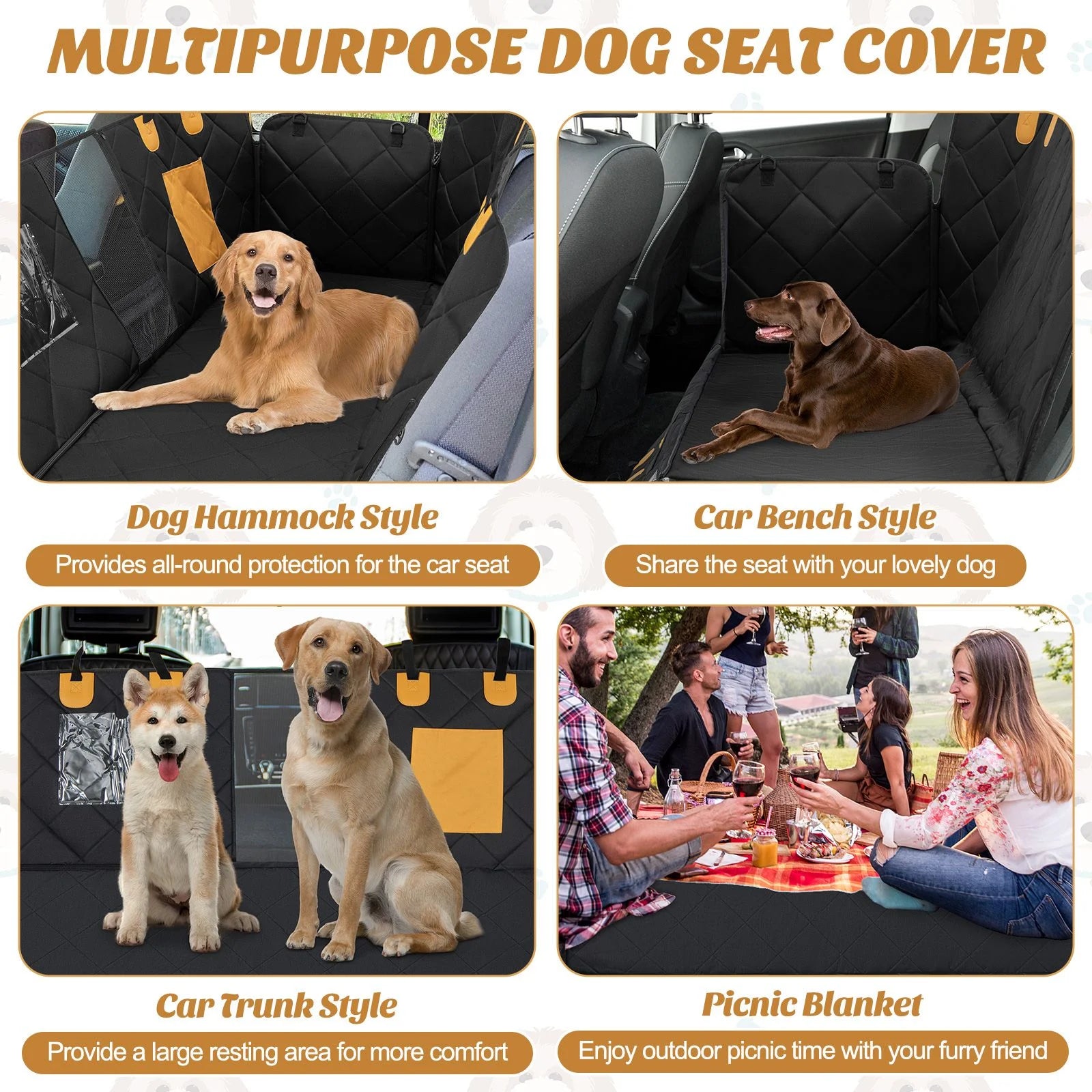 Premium Waterproof Dog Car Seat Cover for Back Seat with Mesh Ventilation Windows