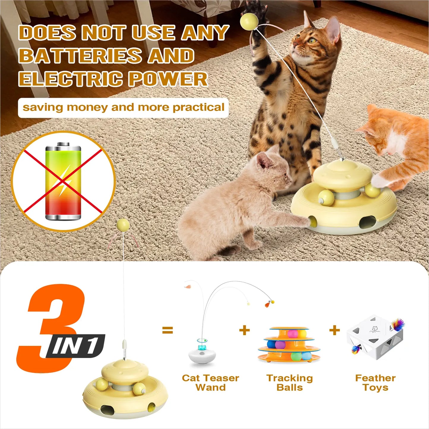KADTC Interactive Cat Toys - Feather Teaser Wand and Tracking Balls for Indoor Cats, Ideal for Boredom Relief and Enrichment Activities