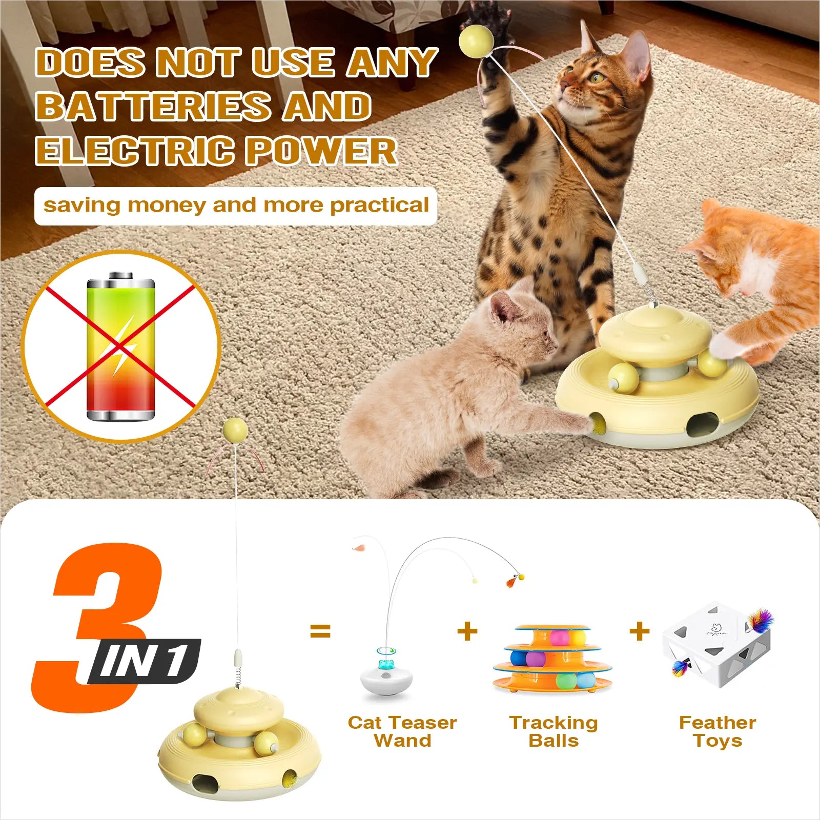 KADTC Interactive Cat Toys - Feather Teaser Wand and Tracking Balls for Indoor Cats, Ideal for Boredom Relief and Enrichment Activities