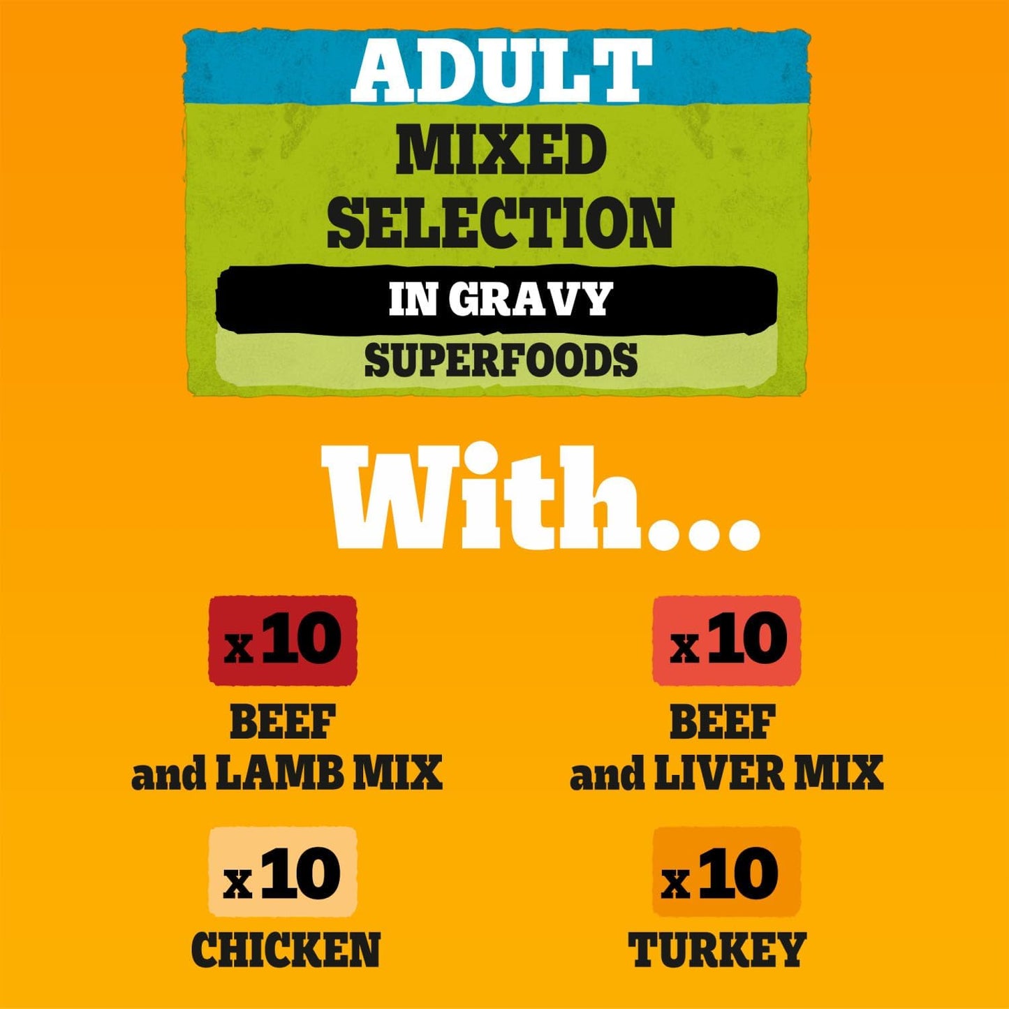 Adult Dog Wet Food Pouch Mixed Selection in Gravy, 40X100G
