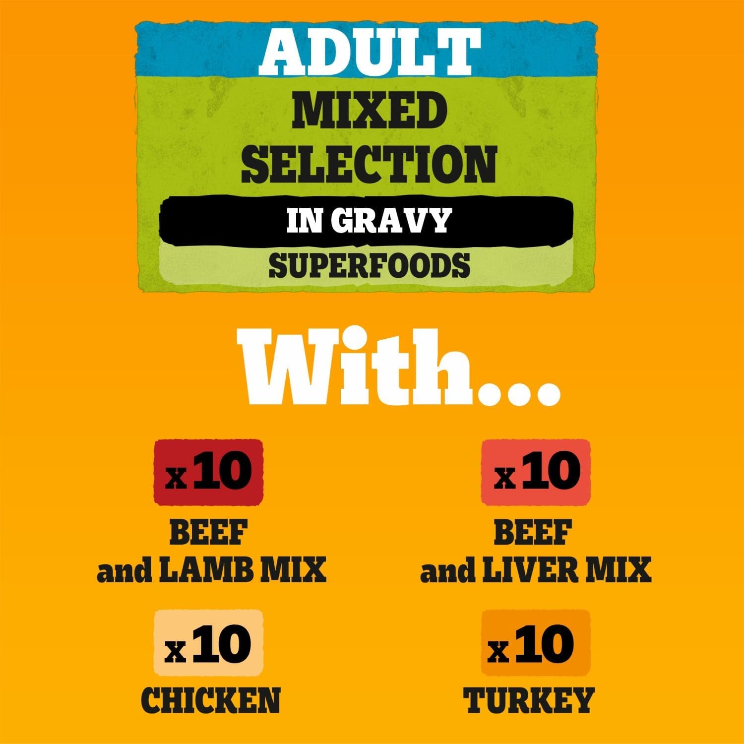 Adult Dog Wet Food Pouch Mixed Selection in Gravy, 40X100G