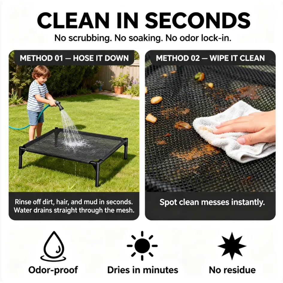 Contemporary Elevated Dog Bed - Chew Resistant, Machine Washable Mesh Cot with Anti-Slip Feet, Durable for Large Dogs, Tool-Free Assembly, Indoor/Outdoor Use, Black
