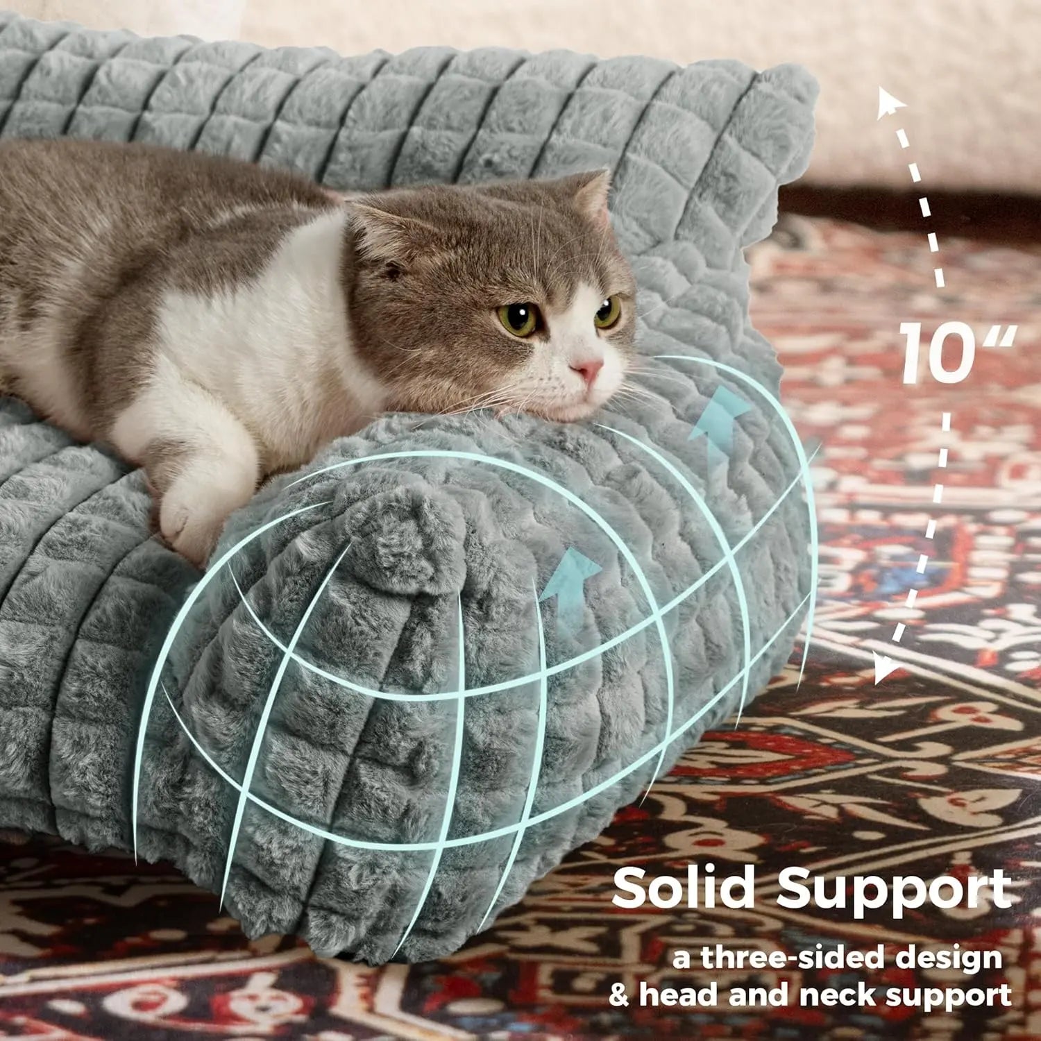 24-Inch Faux Rabbit Fur Pet Couch Bed for Cats - Luxurious 3D Diamond Pattern, Removable and Washable Cover, Non-Slip Base, Ideal for Small Dogs and Kittens