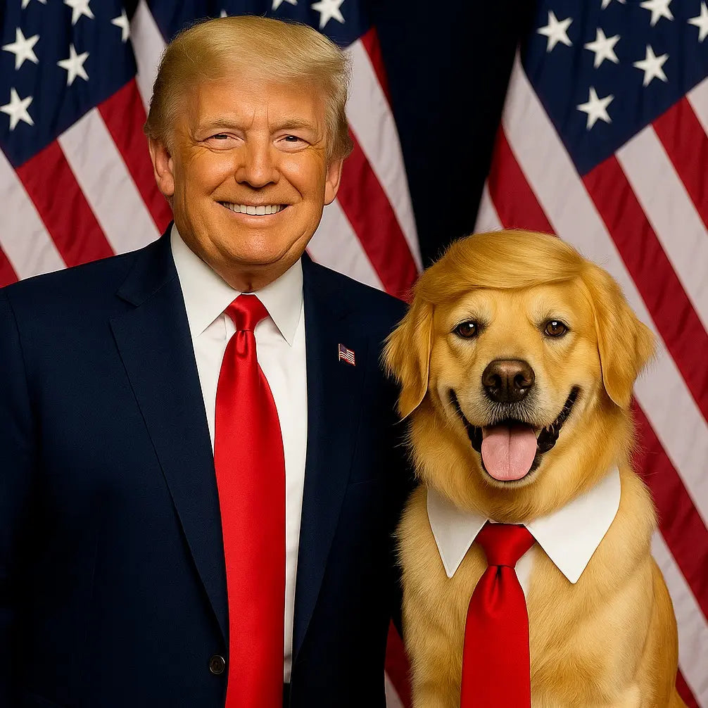 Trump-Inspired Pet Costume Set - 2-Piece Comedic Halloween Outfit for Cats and Dogs with Red Tie and Blonde Wig - User-Friendly Design for Pet Events