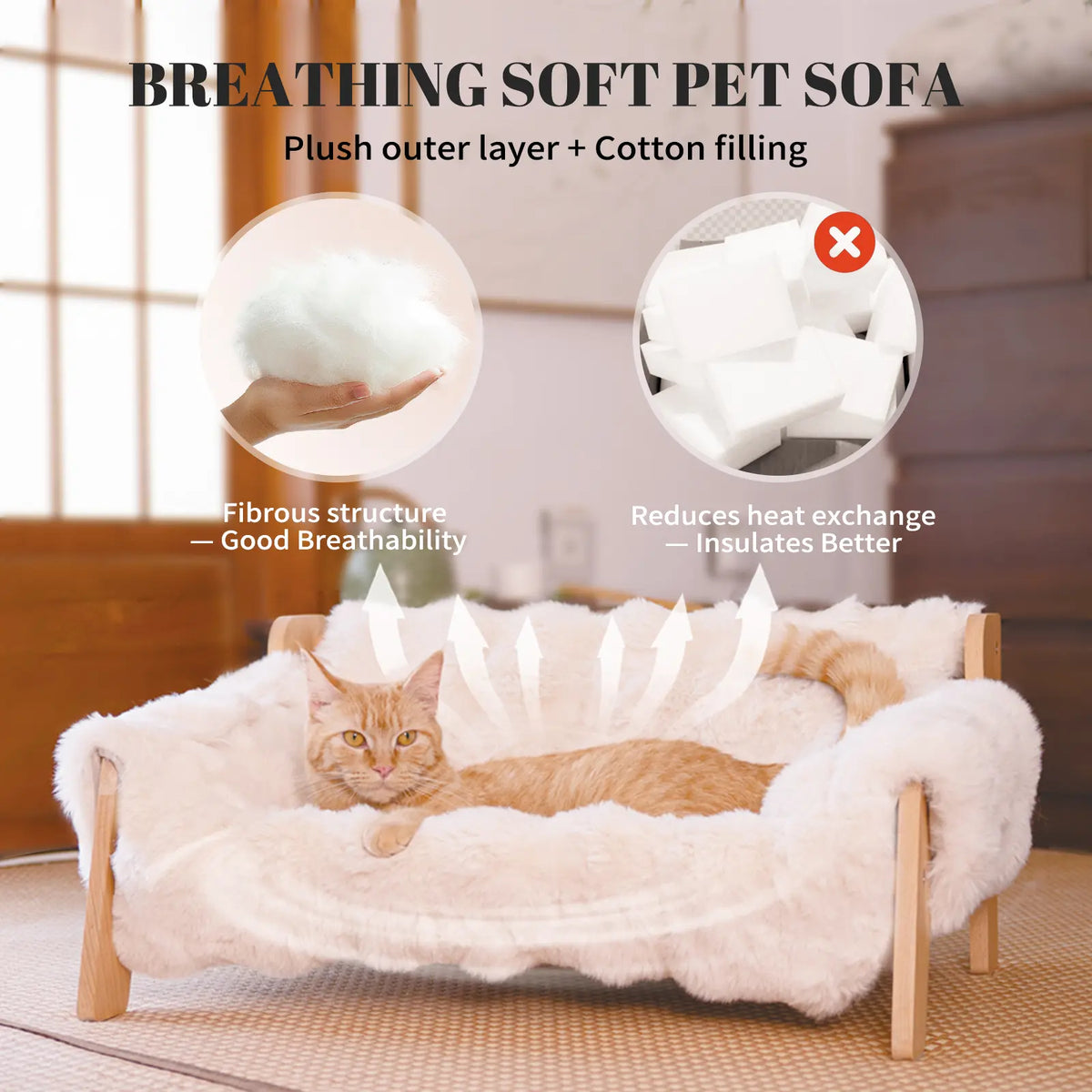 Elevated Pet Couch Bed, Solid Wood Sofa for Cat and Small Dog 