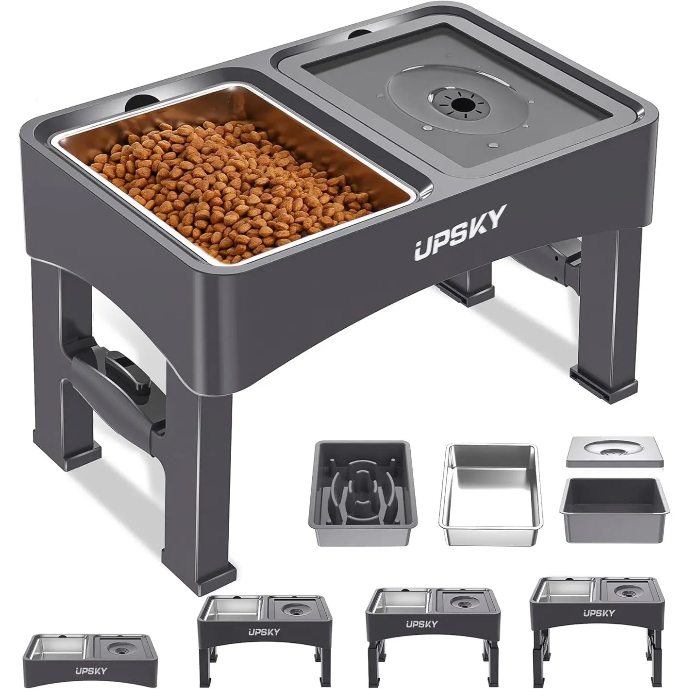 UPSKY 2-in-1 Elevated Slow Feeder Dog Bowl Set with Height-Adjustable Stand and Anti-Spill Design for Small to Medium Dogs
