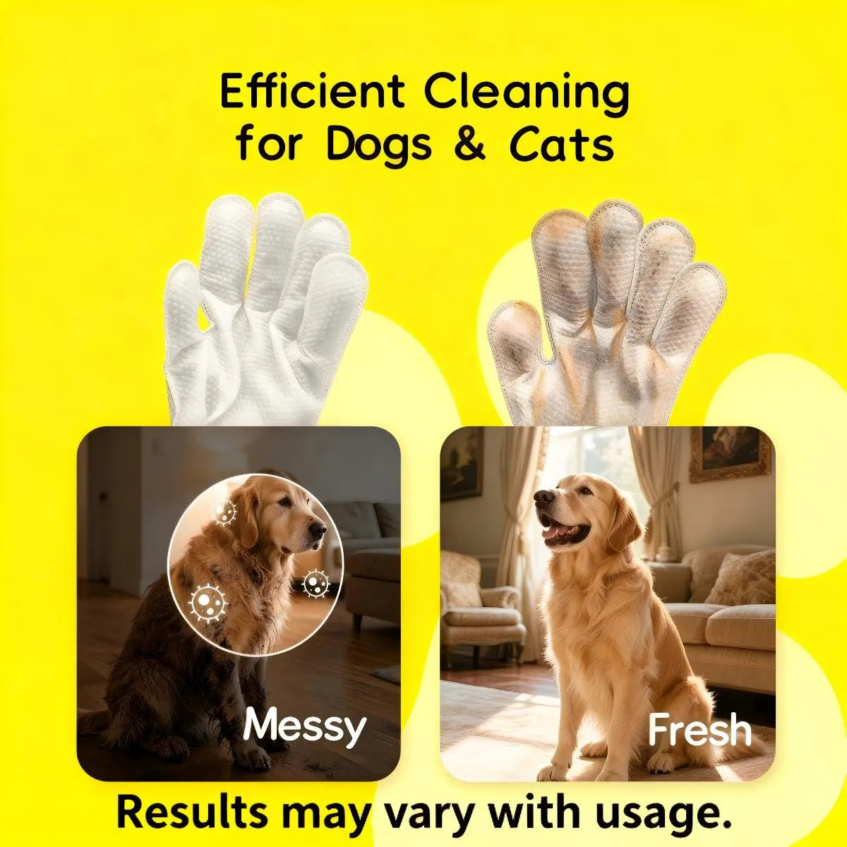PRO Pet Glove Wipes - No-Rinse Grooming Solution for Dogs and Cats (20 Count) | Hypoallergenic, Deodorizing, and Eco-Friendly | Extra Thick, Natural Ingredients for Daily Care and Travel | Flexible Glove-Fit Design for Controlled Cleaning