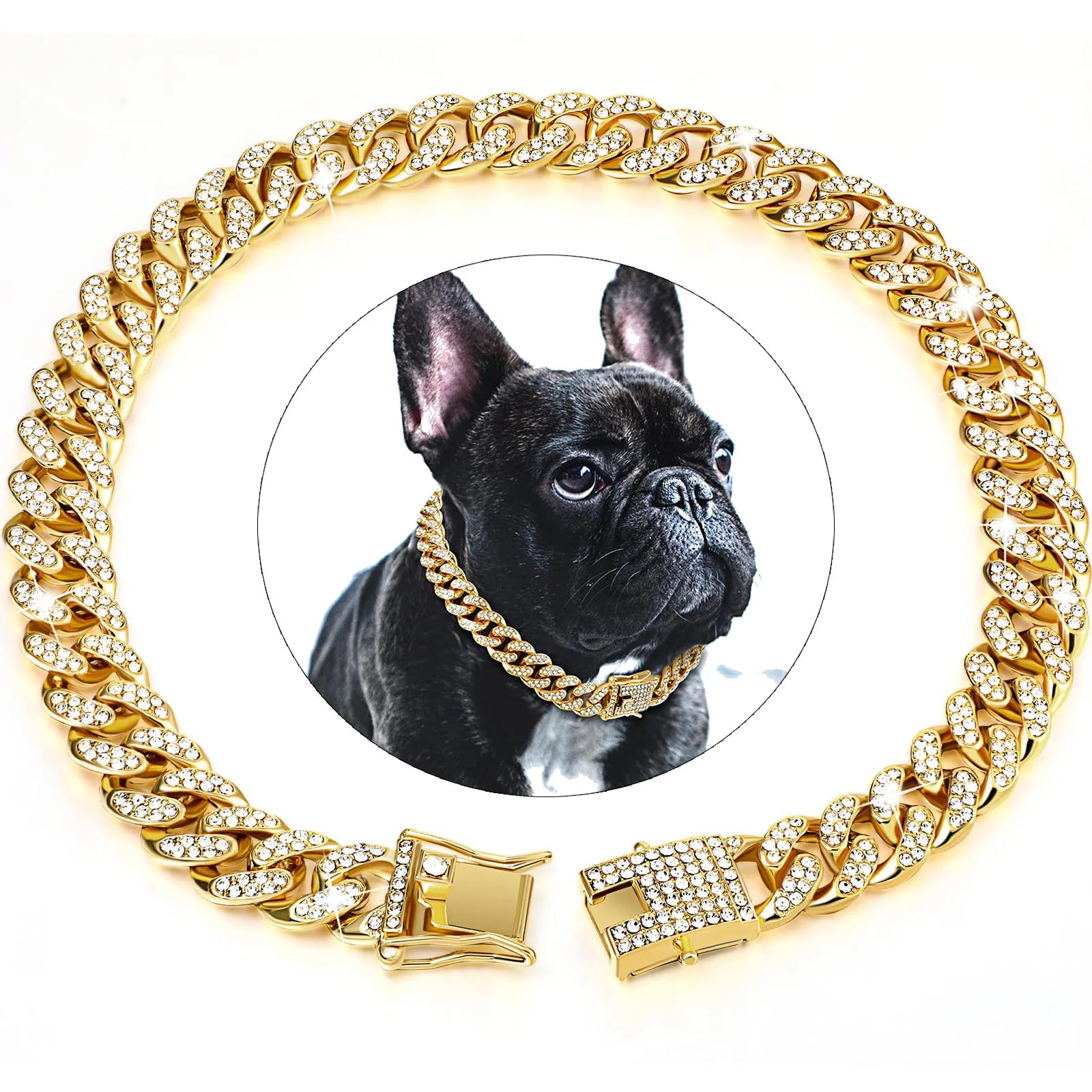 Diamond Cuban Metal Chain Collar for Dogs and Cats with Secure Buckle - Stylish Pet Accessory