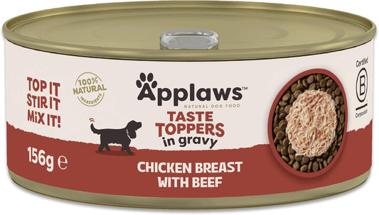 100% Natural Wet Dog Food, Grain Free Chicken with Beef in Gravy Tin, 156G (Pack of 12)