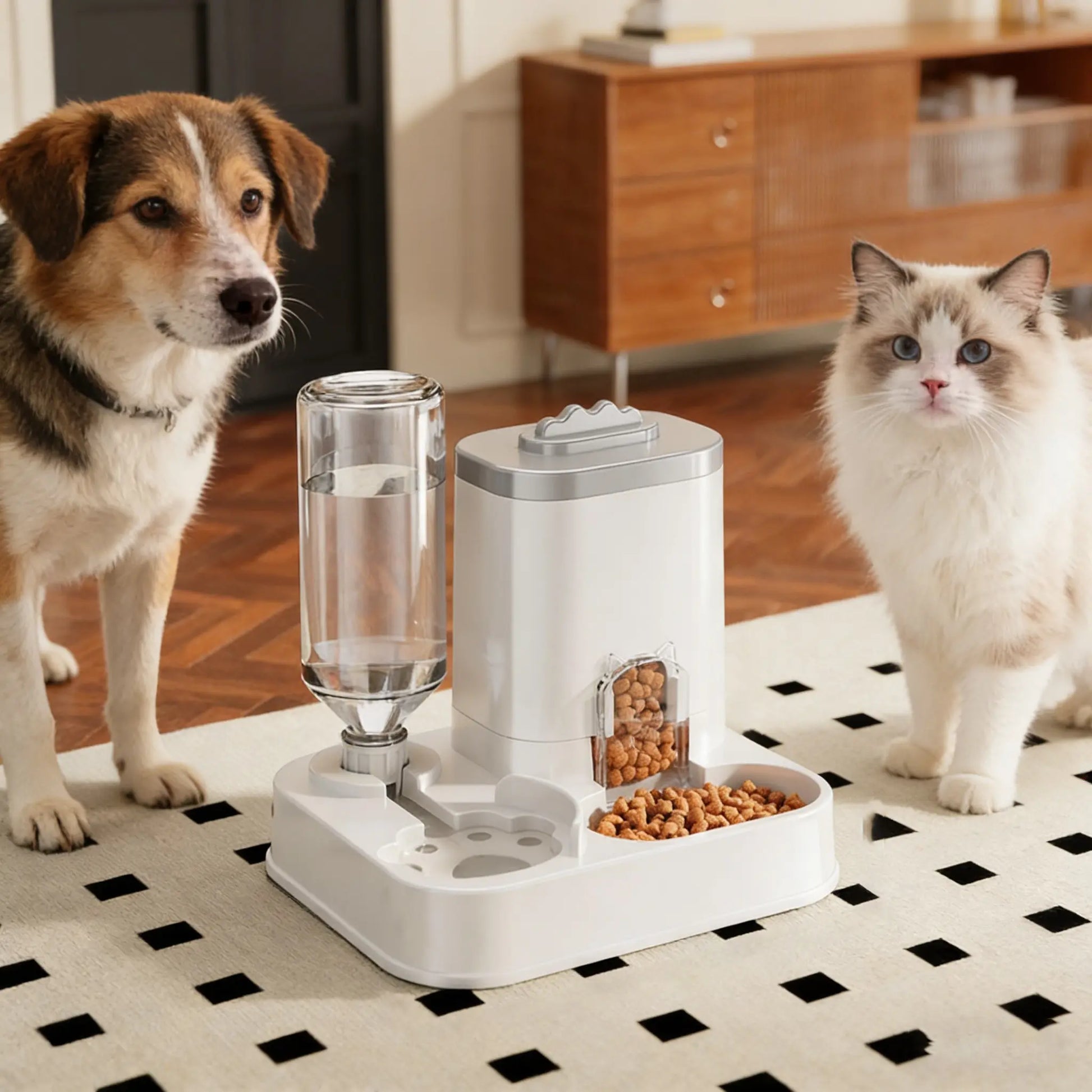 Cat Water Dispenser with Integrated Food Basin