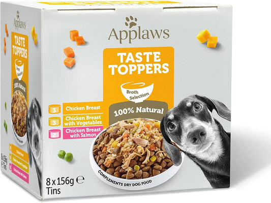 100% Natural Wet Dog Food Topper, Chicken Selection in Broth, 156G Tin (Pack of 8)