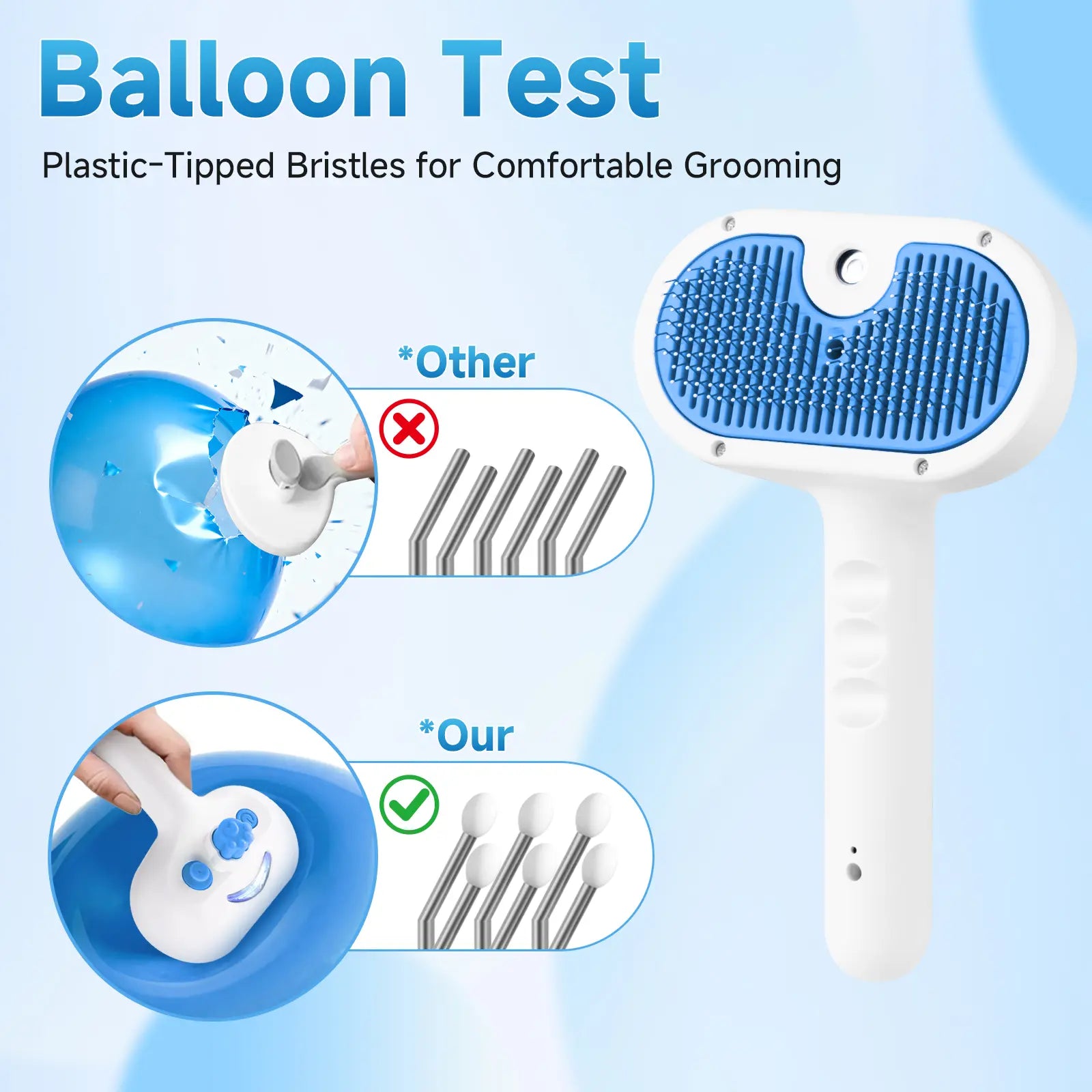 Professional Pet Steam Grooming Brush for Dogs and Cats - 3-in-1 Self-Cleaning Spray Comb with Mist for Shedding and Hair Removal - Includes Waterless Shampoo, Blue
