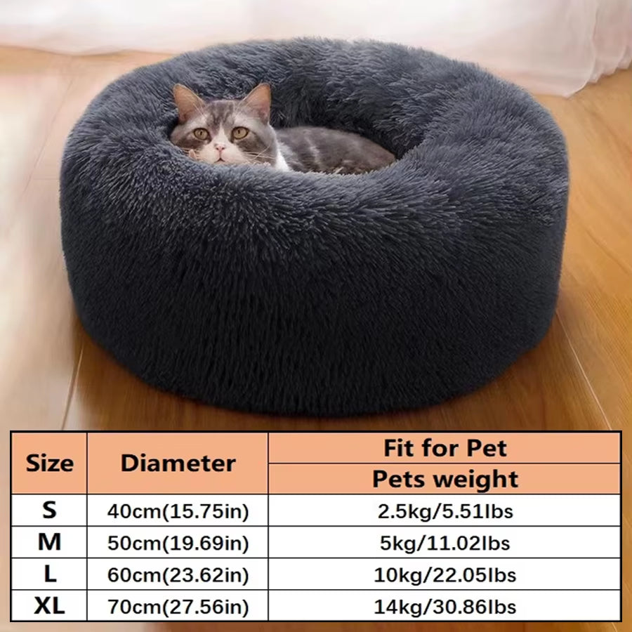 Soft Long Plush Cat House Beds Dog Calm Warm Faux Fur Bed Donut round Comfortable Sleeping Bed Washable for Small Medium Dog Cat