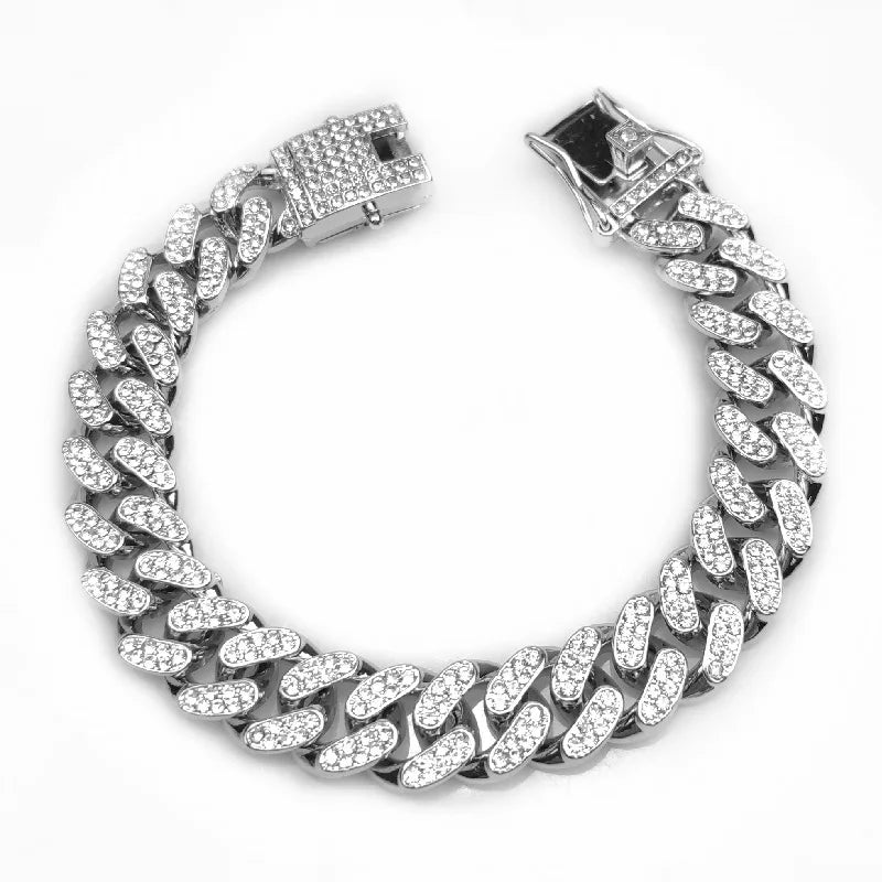 Luxury Rhinestone Dog Collar with Cuban Chain Design - Hip Hop Style Pet Accessory