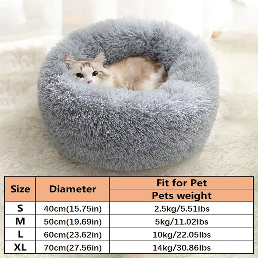 Soft Long Plush Cat House Beds Dog Calm Warm Faux Fur Bed Donut round Comfortable Sleeping Bed Washable for Small Medium Dog Cat