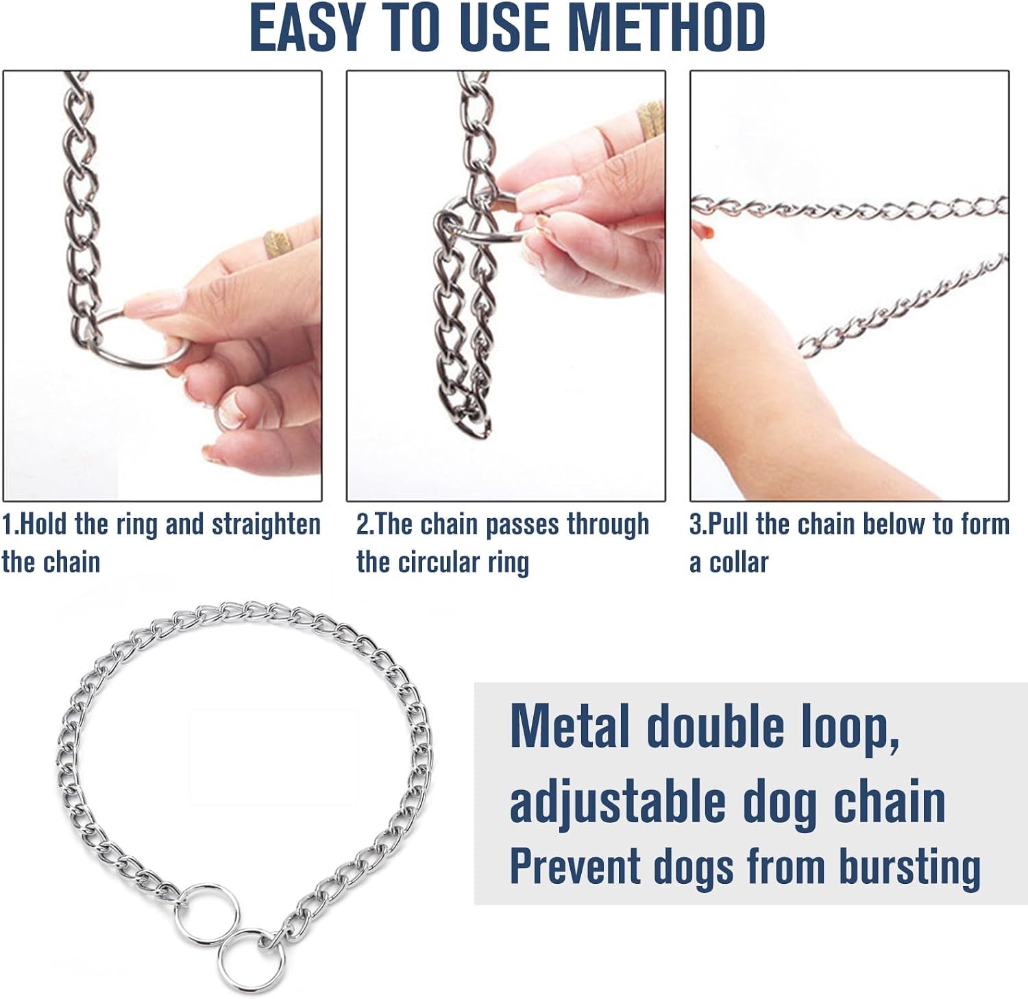 Durable Adjustable Iron Metal Choke Chain Collar for Medium to Large Dogs - Anti-Chew Training and Walking Solution (55CM)