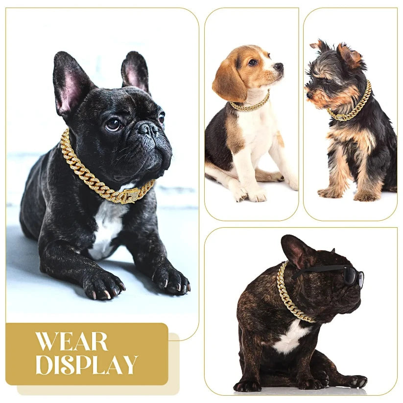 Diamond Cuban Metal Chain Collar for Dogs and Cats with Secure Buckle - Stylish Pet Accessory