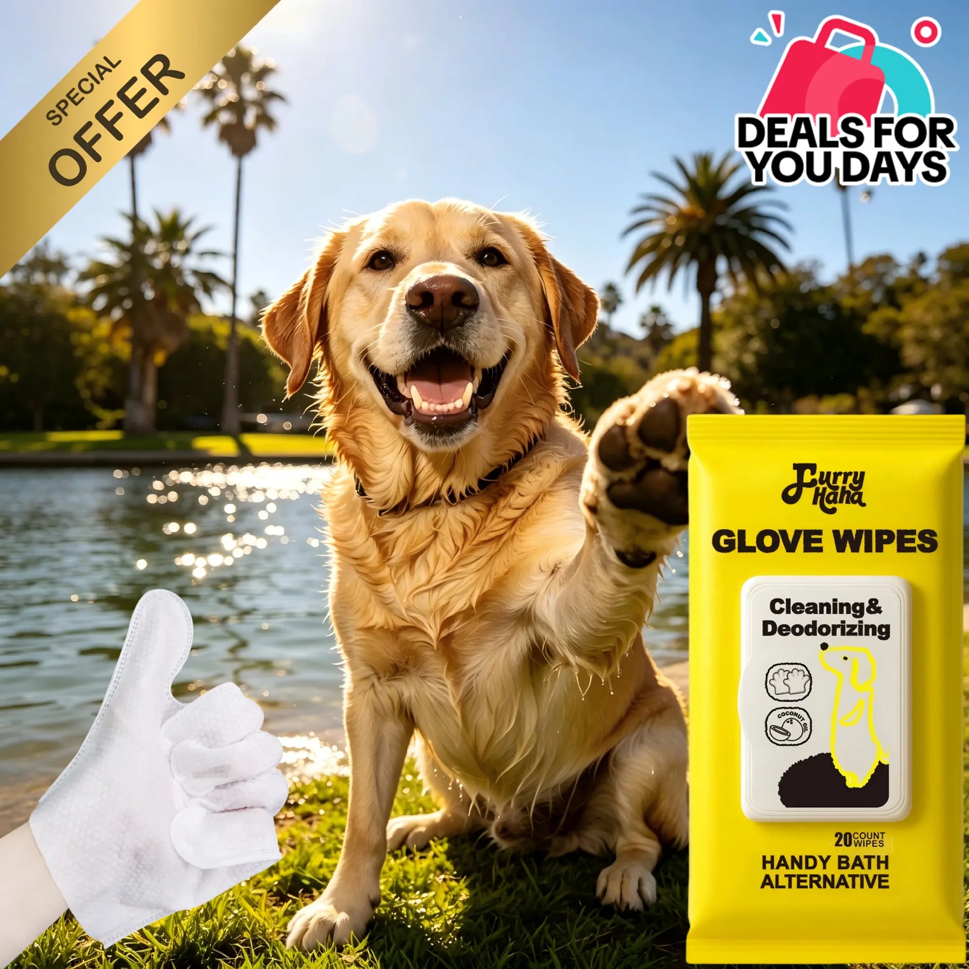 PRO Pet Glove Wipes - No-Rinse Grooming Solution for Dogs and Cats (20 Count) | Hypoallergenic, Deodorizing, and Eco-Friendly | Extra Thick, Natural Ingredients for Daily Care and Travel | Flexible Glove-Fit Design for Controlled Cleaning