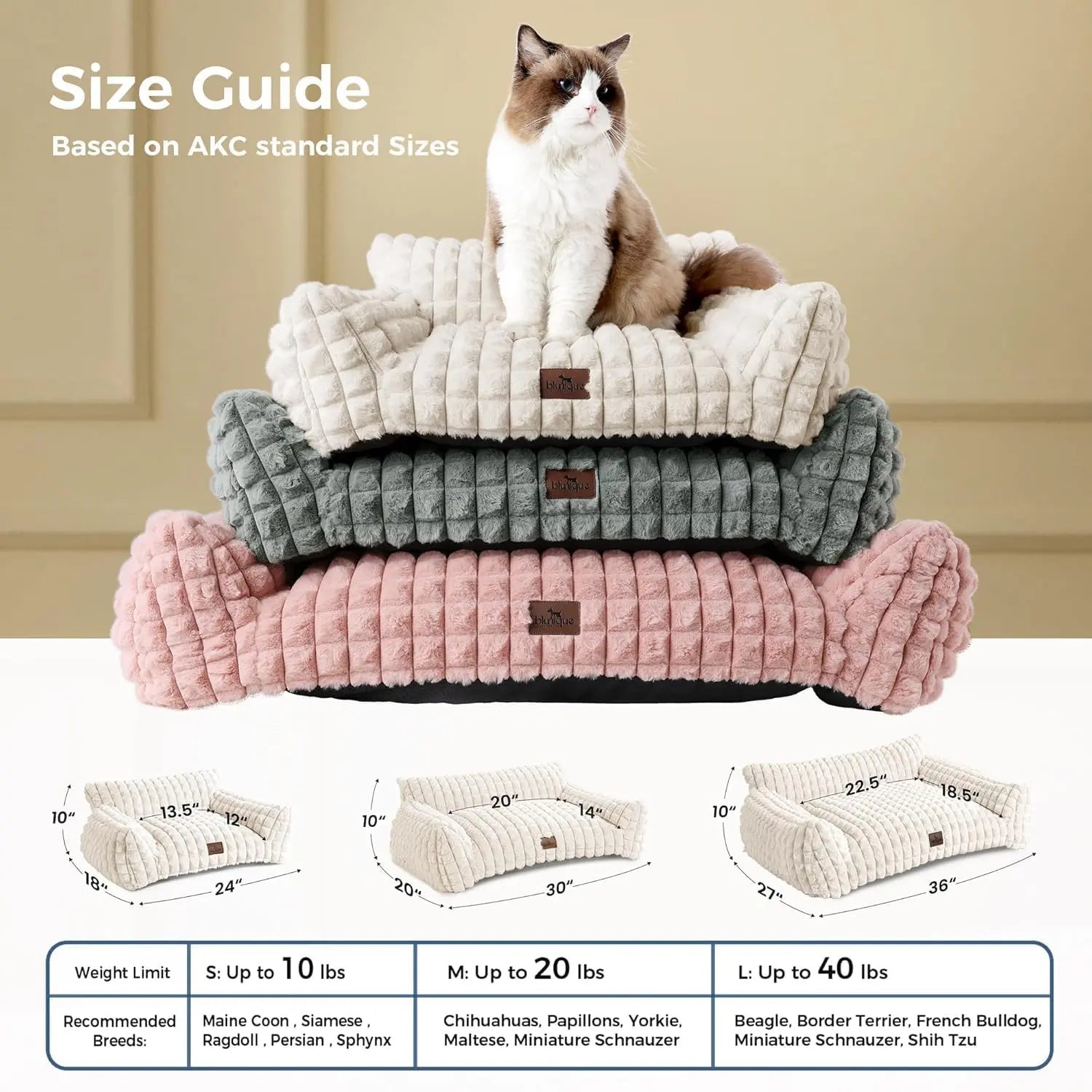 24-Inch Faux Rabbit Fur Pet Couch Bed for Cats - Luxurious 3D Diamond Pattern, Removable and Washable Cover, Non-Slip Base, Ideal for Small Dogs and Kittens